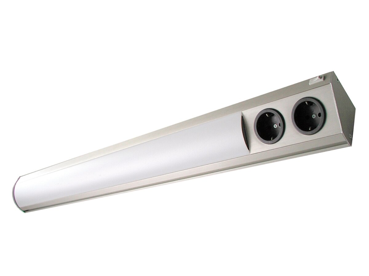 Lichtleiste LED - Alu/Edelstahleffekt mit Steckdosen - 56 cm Breite